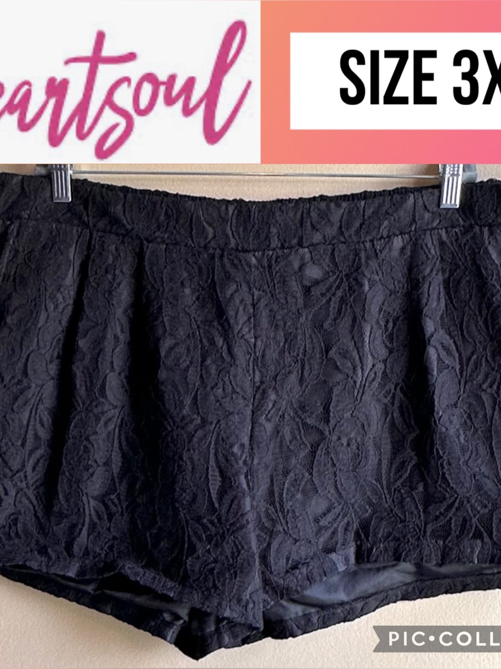 HeartSoul Women’s Shorts Black Lace Crochet Elastic Waist 5” Inseam Pockets 3X